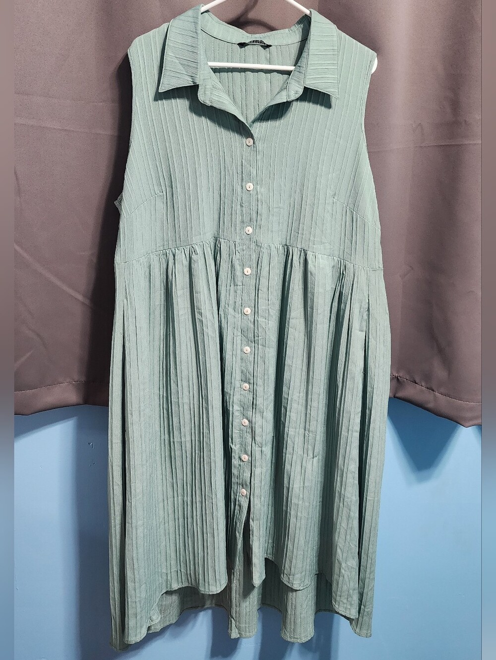 BloomChic Seafoam Green Sleeveless High-Low Shirt Dress Pockets Plus Size